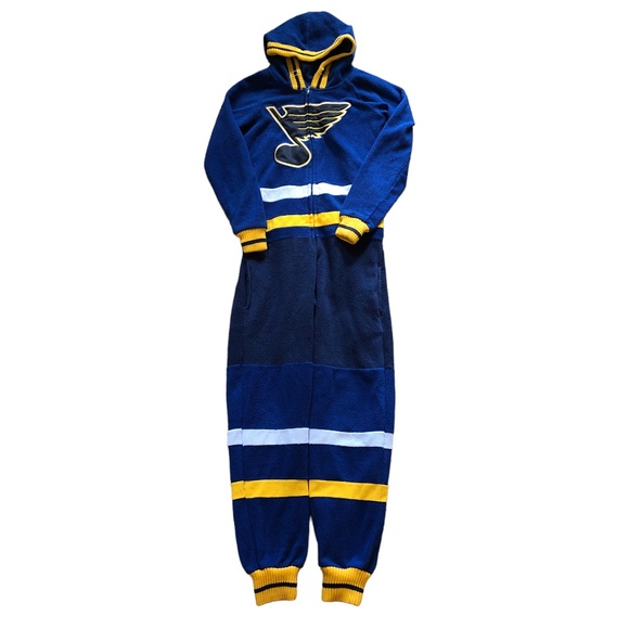 St Louis Blues Hockey Sockey Zip Up One Piece Jumpsuit Fleece Pajama XXS - Picture 1 of 6